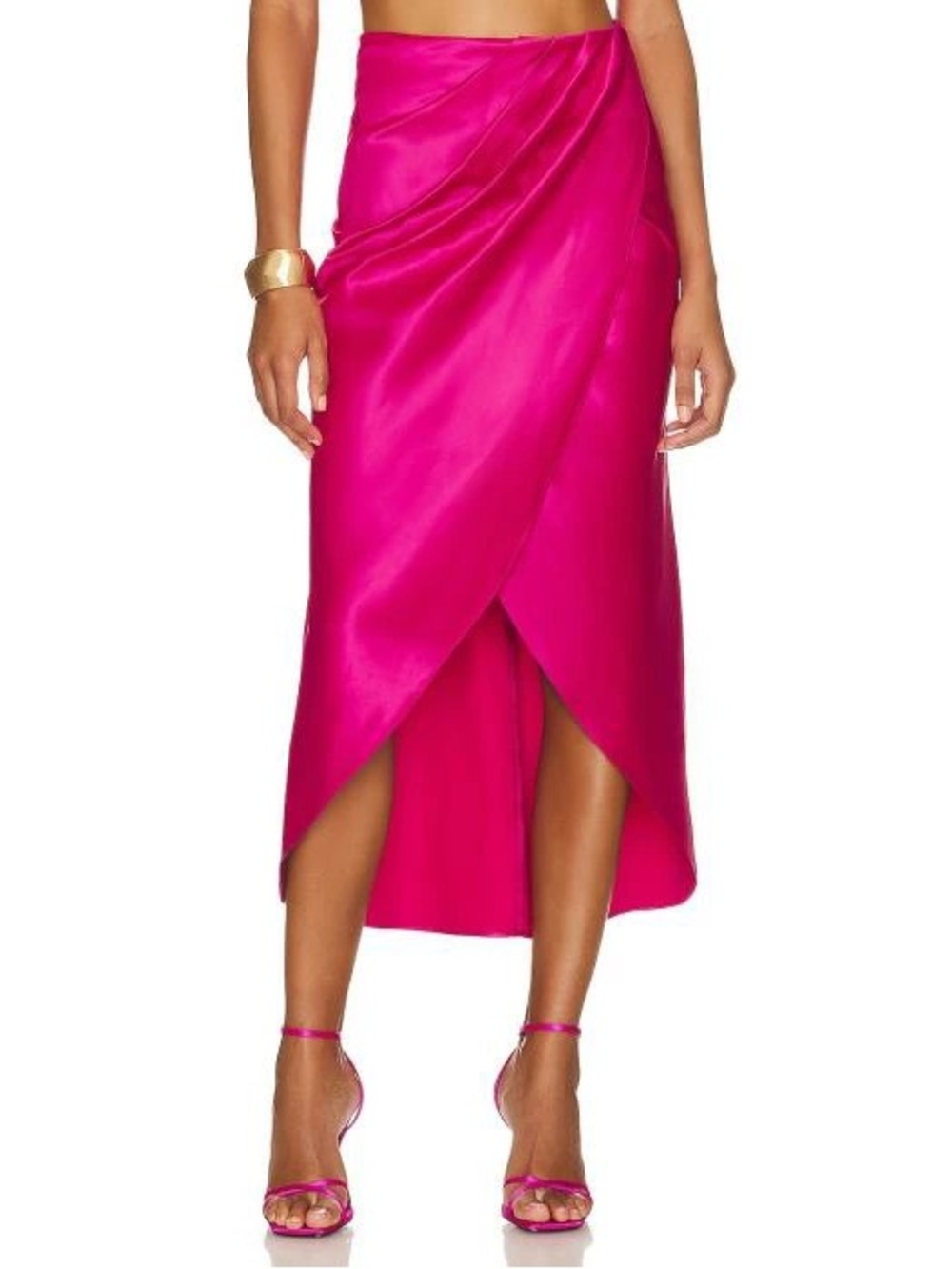 Line & Dot Fuchsia Satin High-Low Wrap Midi Skirt